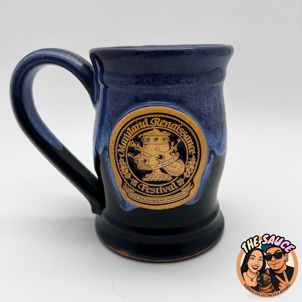 Maryland‎ Renaissance Festival Mug 2014 Blue Glaze Pottery Let Merriment Abound